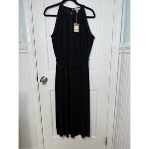 Boden Plisse Maxi Black Belted Dress Women’s 8P NWT